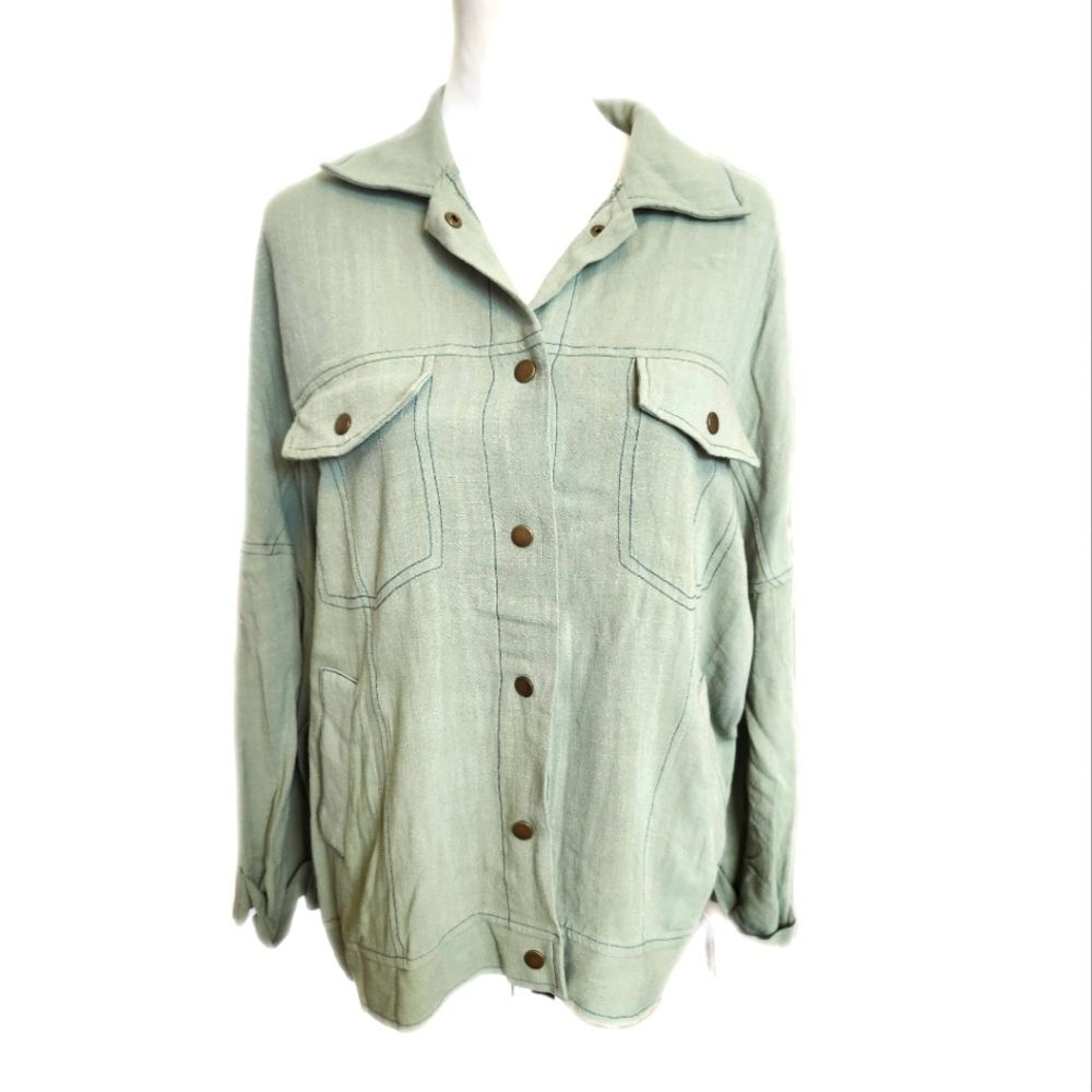 White Birch NWT Sweet Surprise Jacket shacket, linen blend, sage green, L